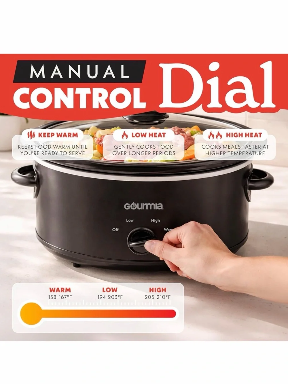 Gourmia ⚜️🖤⚜️ Slow Cooker - 6 Quart Removable Ceramic Pot